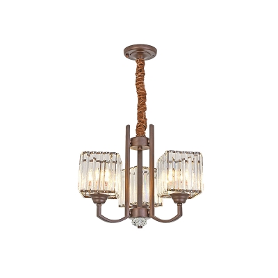 Cuboid Dining Table Pendant Lamp Modern Style Crystal 3/6 Heads Coffee Chandelier Light Fixture