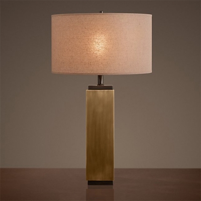 Cuboid Wood Nightstand Light Farmhouse Single Light Bedroom Fabric Night Table Lamp in Grey/Brown