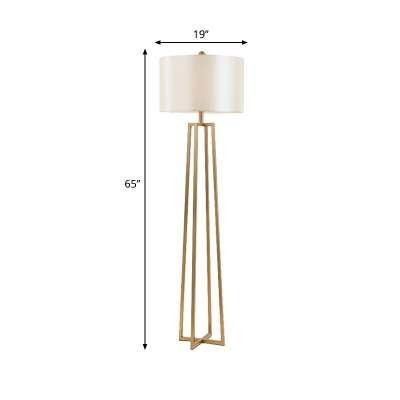 Drum Shade Floor Standing Light Modernist White Fabric 1-Head Gold Quadruped Floor Lamp