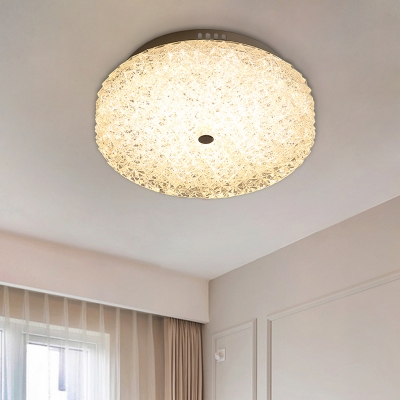 Faceted K9 Crystal Clear Flush Light Disc Shaped Simplicity LED Close to Ceiling Lighting Fixture