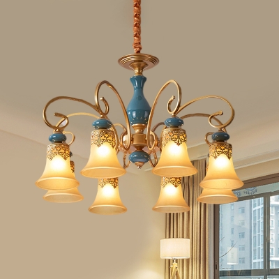 Frosted Glass Bell Shade Drop Pendant Countryside 3/5/6-Light Bedroom Ceramics Ceiling Chandelier