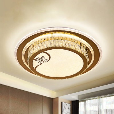 Full Moon LED Flush Mount Lamp Minimalistic Stainless Steel Crystal Close to Ceiling Light