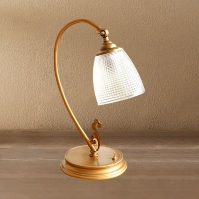 Gold Conical Nightstand Light Antiqued Clear Latticed Glass 1 Head Bedroom Desk Lamp