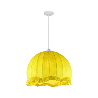 Head Bedside Pendant Modernism Yellow Ceiling Suspension Light with Scalloped Dome Fabric Shade, 12