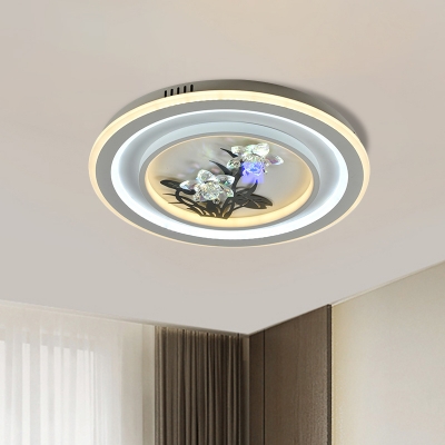 LED Flush Ceiling Light Fixture Modernist Round/Square Iron Flush Mount with Embossed Flower in White