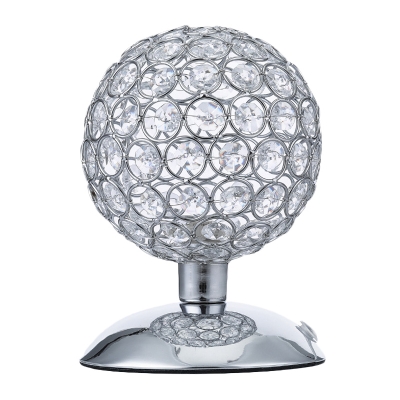 Minimal Single Light Table Light with Crystal-Encrusted Shade Chrome Finish Sphere Nightstand Lamp