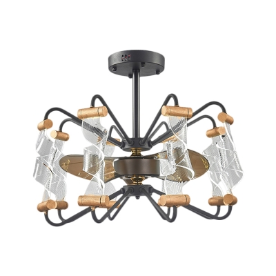 Modern Twisted Pendant Fan Lamp Acrylic 8 Heads Living Room 3-Blade Semi Flush Lighting in Black, 29.5