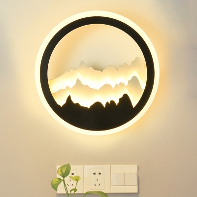Mountain Layers Mural Lamp Nordic Acrylic Living Room LED Wall Mounted Lighting in Black