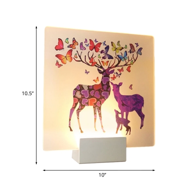 Nordic LED Wall Mount Lighting White and Pink/Purple Sika Deer Mural Lamp with Acrylic Shade, Round/Square