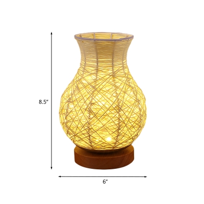 Rattan Woven Vase Table Lighting Modern Style Beige USB Charging LED Night Stand Lamp