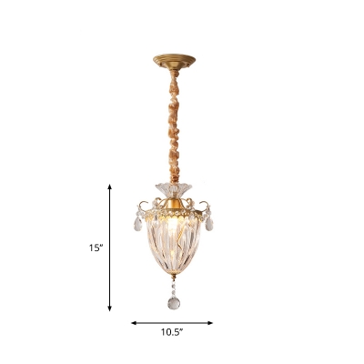 Ribbed Crystal Gold Pendulum Light Tapered 1-Light Minimalist Hanging Pendant for Living Room