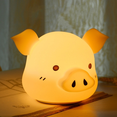 Rubber Pig Head Table Lamp Cartoon White USB LED Night Stand Light in Multi Color Light