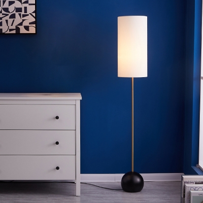 Simple 1 Head Standing Floor Lamp with Fabric Shade Flaxen/Beige Cylindrical Floor Lighting
