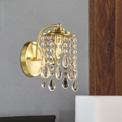Single-Bulb Wall Mount Lighting Rustic Dangling Crystal Drips Wall Light Fixture in Brass
