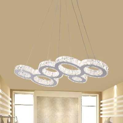 Stainless-Steel Hoops Island Lighting Modernism Faceted Crystal LED Hanging Lamp Fixture