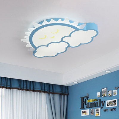 Sunrise Kids Bedroom Flush Light Fixture Acrylic LED Cartoon Ceiling Mount Lamp in Yellow/Pink/Blue