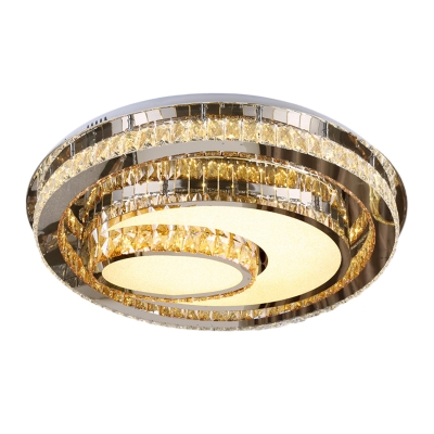 Tiered Oval Bedroom Ceiling Flush Light Contemporary Crystal Stainless Steel LED Flush Mounted Lamp