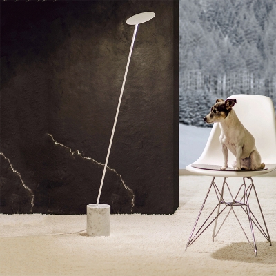 White/Black Finish Disk Floor Lighting Simplicity LED Metal Standing Floor Lamp with Cylinder Marble Base