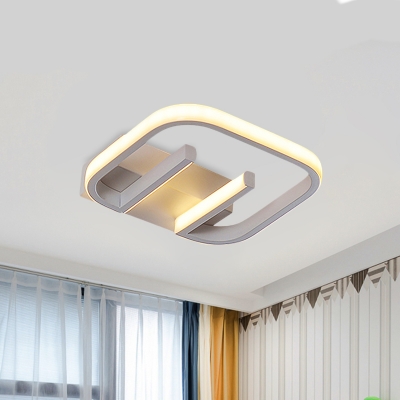 White/Black/Gold Square Frame Flush Lamp Modernist LED Metallic Flush Mounted Light for Balcony