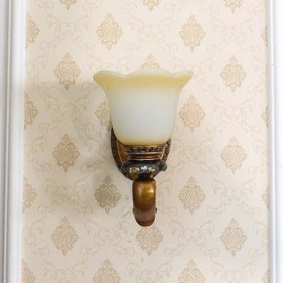 White Glass Brown Wall Mount Light Flower Shade 1/2-Head Antiqued Up Wall Lamp Fixture