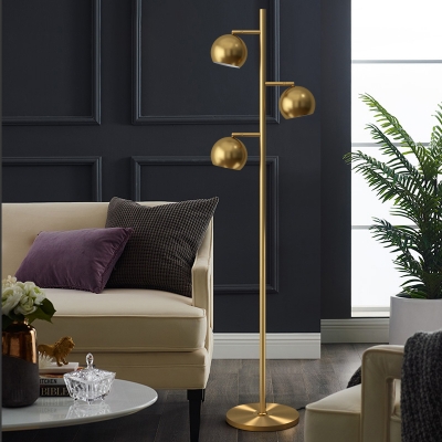 3 Lights Living Room Floor Lamp Modernism Gold Finish Tree Floor Light with Dome Metallic Shade