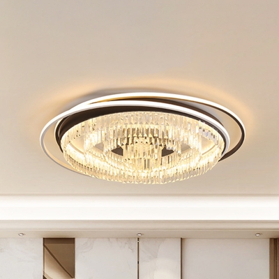 4-Round Clear Crystal Prism Flush Lamp Modernist LED Black-White Ceiling Mounted Lighting