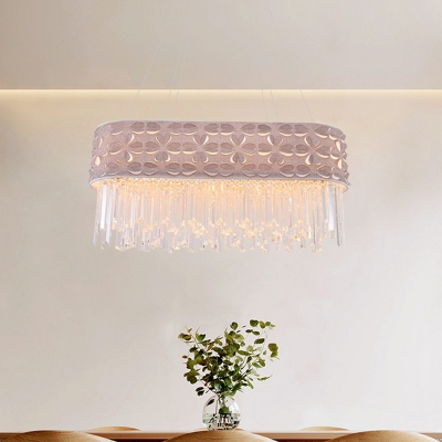 6-Bulb Elliptical Island Light Fixture Modern Grey Crystal Hanging Pendant with Fringe