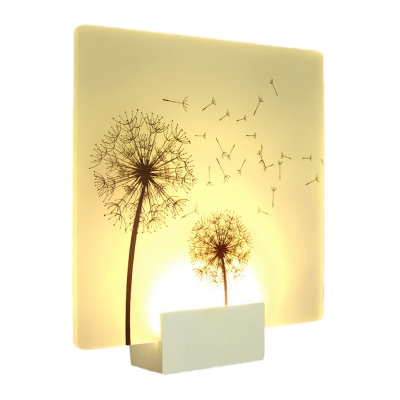 Acrylic Dandelion Mural Light Fixture Contemporary White Square LED Wall Mount Lamp
