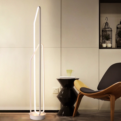 Acrylic Geometry Stand Floor Light Modern LED Floor Lamp in White/Black for Bedroom, White/Warm Light