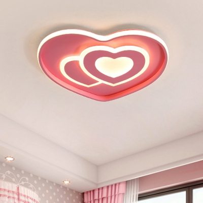 Acrylic Loving Heart Shape Flush Lamp Nordic Style LED Flush Ceiling Light in Blue/Pink
