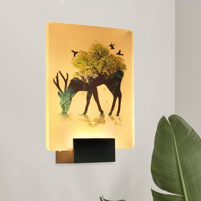 Acrylic Rectangle Wall Light Sconce Nordic White LED Mural Lighting with Elk/Tree Pattern