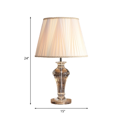 Barrel Shade Nightstand Light Modern Plated Fabric 1 Bulb Beige Table Lamp with Clear Crystal Base