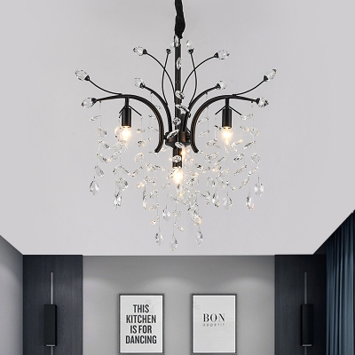 Black Branching Chandelier Modern Crystal Bead 4 Bulbs Dining Room Ceiling Pendant Lamp