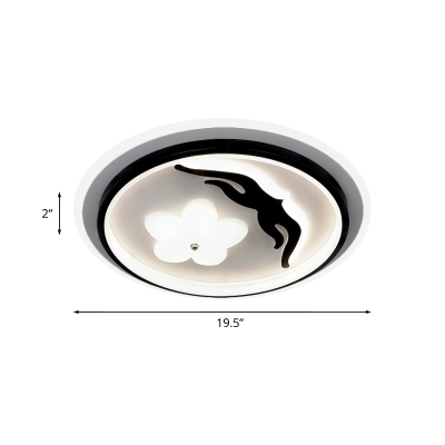 Black Circle Ultra-Thin Flushmount Modernism Acrylic LED Ceiling Light Fixture with Flower Pattern