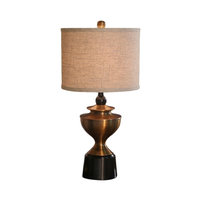 Bronze Finish Urn-Shape Nightstand Light Vintage Metal 1 Light Parlour Fabric Table Lamp