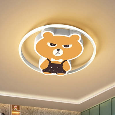 Cartoon Bear Flush Mount Lighting Metallic LED Bedroom Flush Lamp Fixture in Yellow, White/Warm Light