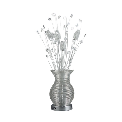 Chrome Vase and Fern Night Table Lamp Art Deco Aluminum Wire LED Bedroom Desk Lighting