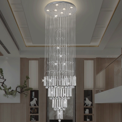 Chrome Waterfall Pendant Lamp Fixture Contemporary Crystal Bars and Balls LED Ceiling Light