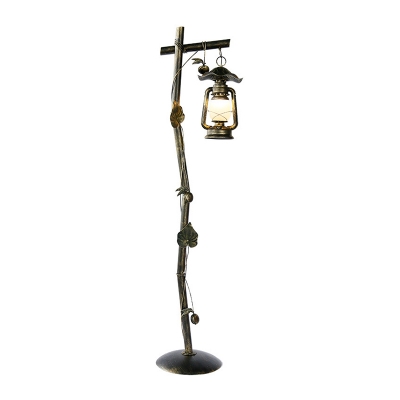 Coastal Style Lantern Stand Up Light Single Metal Tree Floor Standing Lamp in Bronze