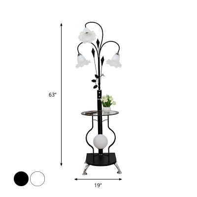 Farmhouse Flower Tree Floor Table Light Countryside 4 Lights Cream Glass Stand Up Lamp in White/Black