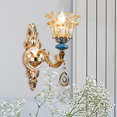 Flower Shade Bedroom Up Wall Mounted Lamp Traditional Clear Glass 1/2-Bulb Gold Finish Wall Lighting Idea