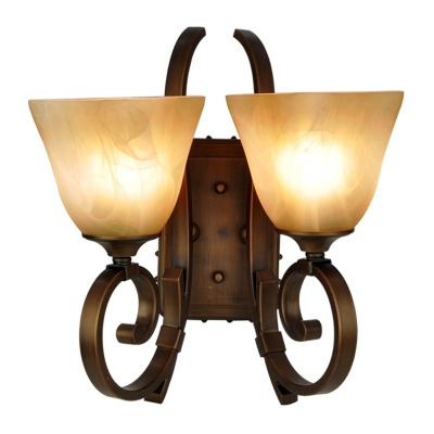 Frosted Glass Antiqued Bronze Sconce Square-Bell 2 Lights Farm Style Wall Mount Light Fixture