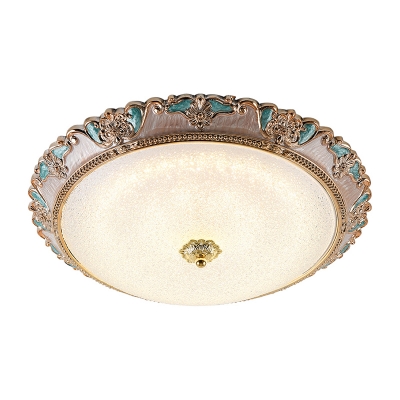 Gold-Brown LED Flush Mount Lamp Country Style Frosted Glass Bowl Shape Flush Lighting in White/Warm Light, 14