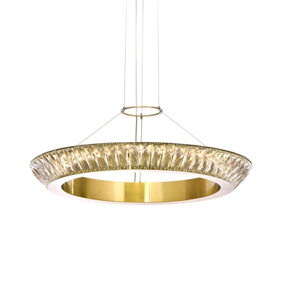 Gold Hoop Chandelier Light Fixture Minimalistic Inlaid Crystal Dining Room LED Pendant Lamp