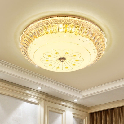 Gold LED Flush Mount Ceiling Light Simplicity Crystal Blossom Patterned Bowl Flushmount Lighting for Bedroom