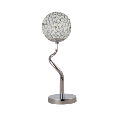 Hand-Worked Twisted LED Table Lamp Modern Chrome Iron Night Light with Spherical Crystal Shade