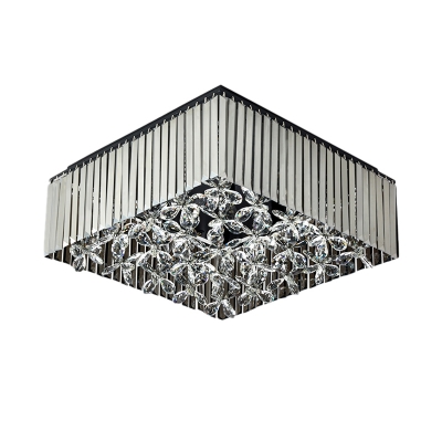 K9 Strip Crystal Smoke Grey Flushmount Square Box 7-Light Modernist Ceiling Lighting with Inner Flower Drops