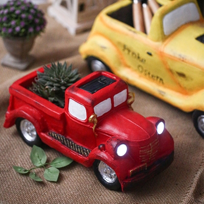 Kids Style Car/Bus Resin Solar Lamp LED Ground Lighting with Plant Pot Function in Red/Yellow/Blue