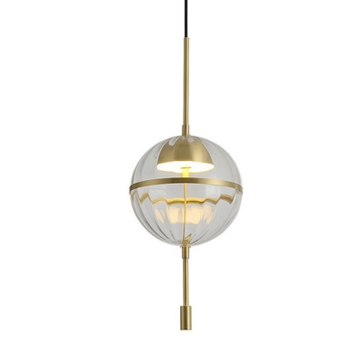 Kitchen Island LED Pendant Lighting Postmodern Brass Hanging Light with Globe Clear Ribbed Glass Shade