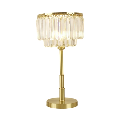 Layered Crystal Prism Night Lamp Minimalist Living Room LED Table Lighting in Brass